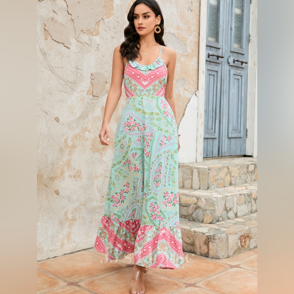 JJ’s House Floral Maxi Dress in Green and Pink Size Large NWT💗 - Picture 8 of 10
